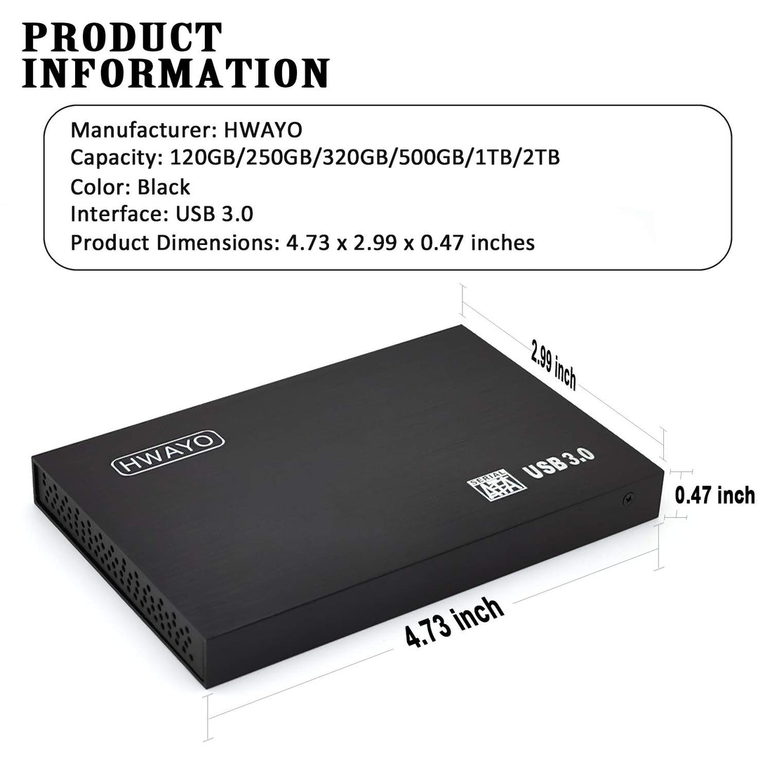 HWAYO 2.5'' 250GB Ultra Slim Portable External Hard Drive USB3.0 HDD Storage for PC, Laptop, Xbox One Consle