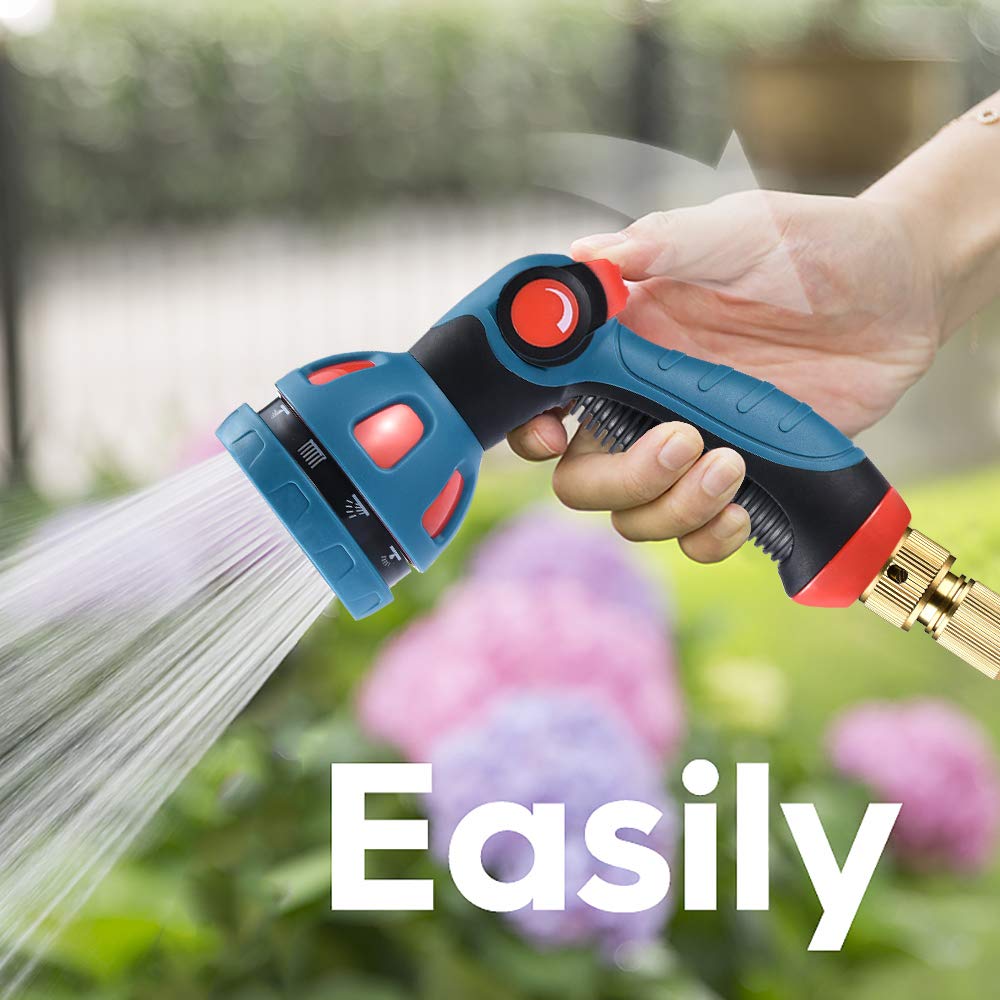 Garden Hose Nozzle - 10 Adjustable Patterns Metal High Pressure Hose Nozzle, Garden Hose Spray Nozzle with Thumb Control Design, Hose Sprayer for Garden & Lawns Watering, Cleaning, Pets & Car Washing