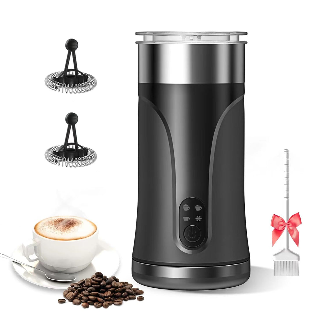 Milk Frother, Milk Frother and Steamer, Non-Slip Stainless Coffee Frother,4 IN 1 Hot & Cold Foam Maker with Temperature Control, Auto Frother for Coffee, Latte, Cappuccino, Macchiato,BPA Free (Black)
