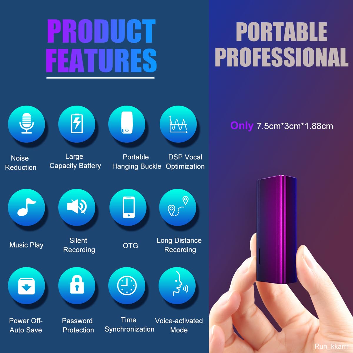 128GB Magnetic Voice Activated Recorder, Long Battery Digital Audio Recorder, Portable Recording Devices, Voice Recorder with 2000 Hours Recording Capacity, 300 Hours Battery Time