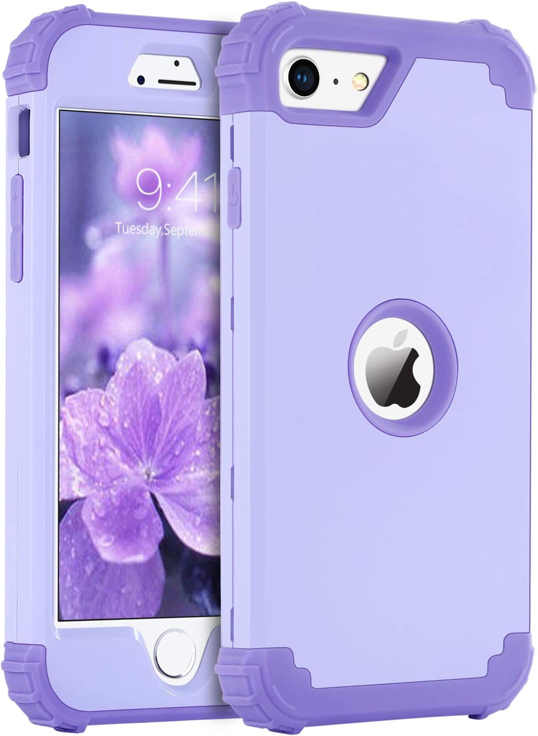 BENTOBEN for iPhone SE 2022 Case and iPhone SE 2020 Case, Heavy Duty 3 in 1 Full Body Rugged Shockproof Hybrid Hard PC Soft Rubber Case for iPhone SE 3rd/2nd Gen, Light Purple/Lavender