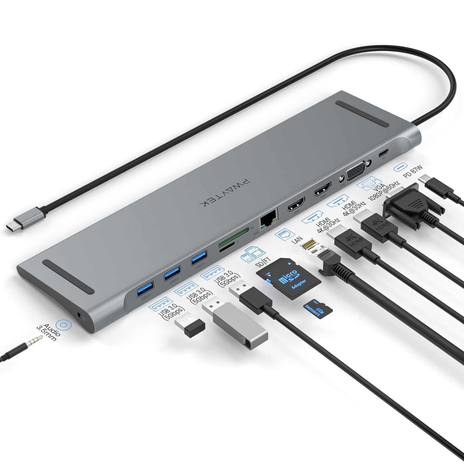 USB C Docking Station,Laptop Docking Station Supports 3 Display 11 in 1 USB C Hub with 2 HDMI,PD, VAG, LAN,3 USB 3.0,SD/FT, Audio for Dell/MacBook/HP/Surface/Lenovo