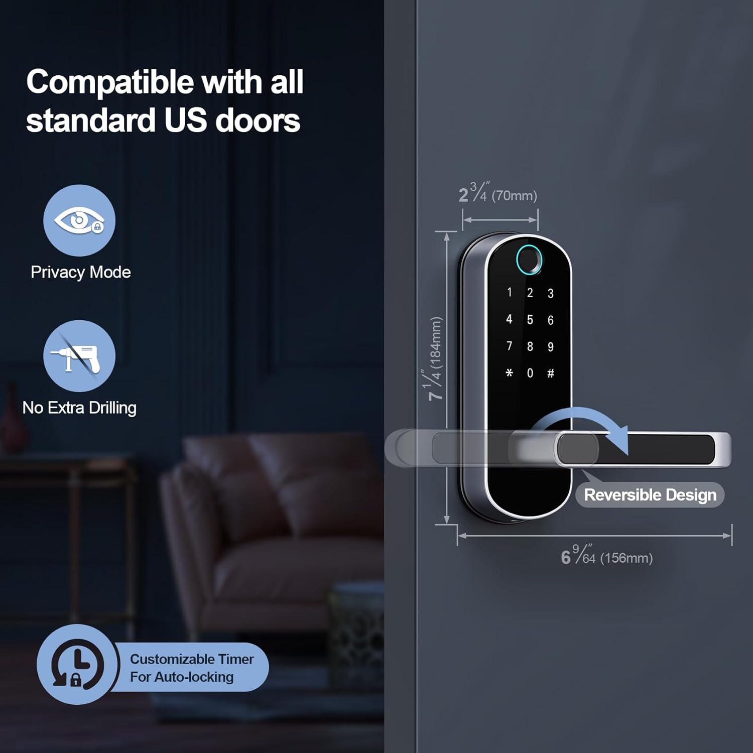 Smart Lock, Keyless Entry Door Lock, Smart Door Lock, Smart Lock for Front Door, Door Lock with Keypad, Fingerprint Door Lock, Biometric Door Lock, Digital Door Lock (Gateway Included)