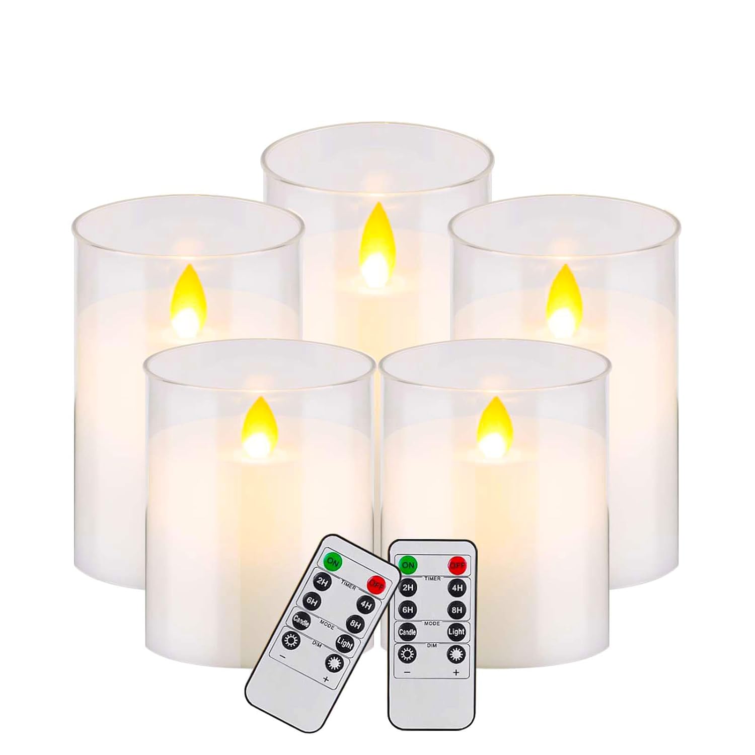 Sudifor Pure White Candle Lights, Plexiglass Flickering Flameless Candles with 2 Remote and Timer, 5 (D 3"×H 4" 4" 5" 5" 6") Pack Large Pillar Candles Battery Operated for Home and Holiday Decoration