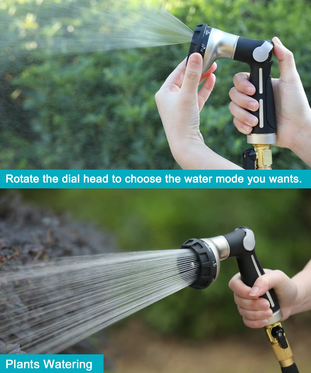 ESOW Garden Hose Nozzle Sprayer, 100% Heavy Duty Metal Water Hose Nozzle with 8 Different Spray Patterns, High Pressure Hand Sprayer for Watering Plant & Lawn, Washing Car & Pet