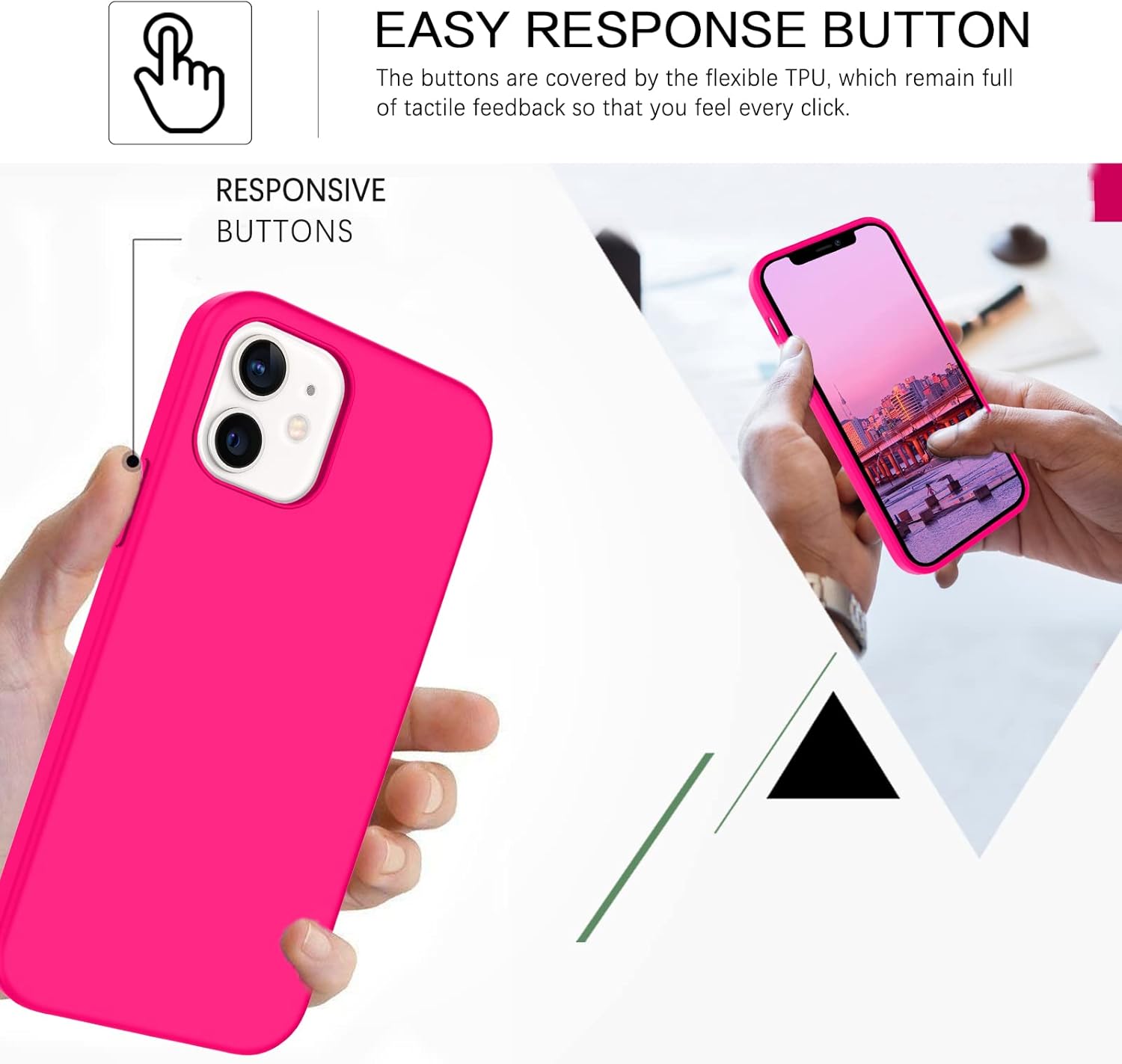 BENTOBEN iPhone 12/12 Pro Case, Soft Silicone Rubber Bumper, Microfiber Lining, Shockproof Protective Cover, 6.1" 2020 - Hot Pink
