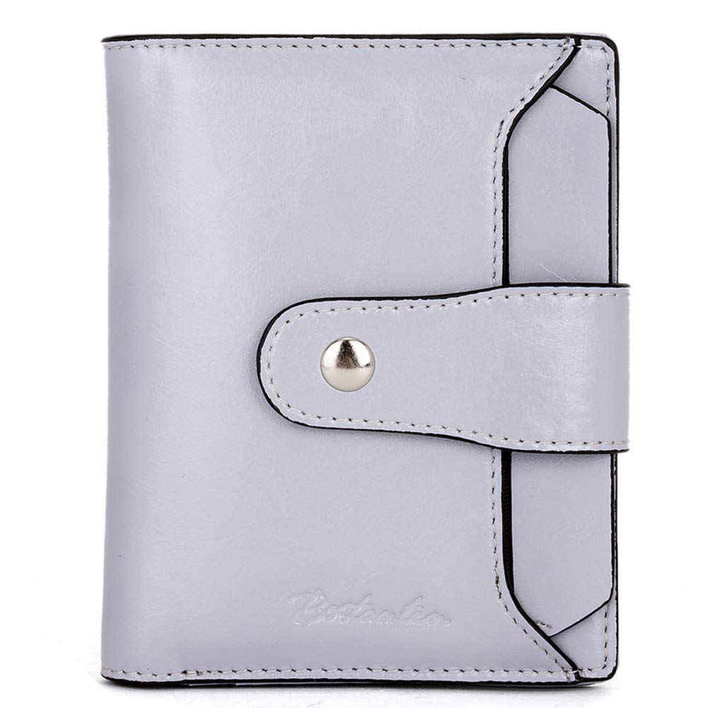 BOSTANTEN Women Leather Wallet RFID Blocking Small Bifold Zipper Pocket Wallet Card Case Purse with ID Window, 3-grey light, small 4.72" x 3.93" x 0.78", Rfid Wallet