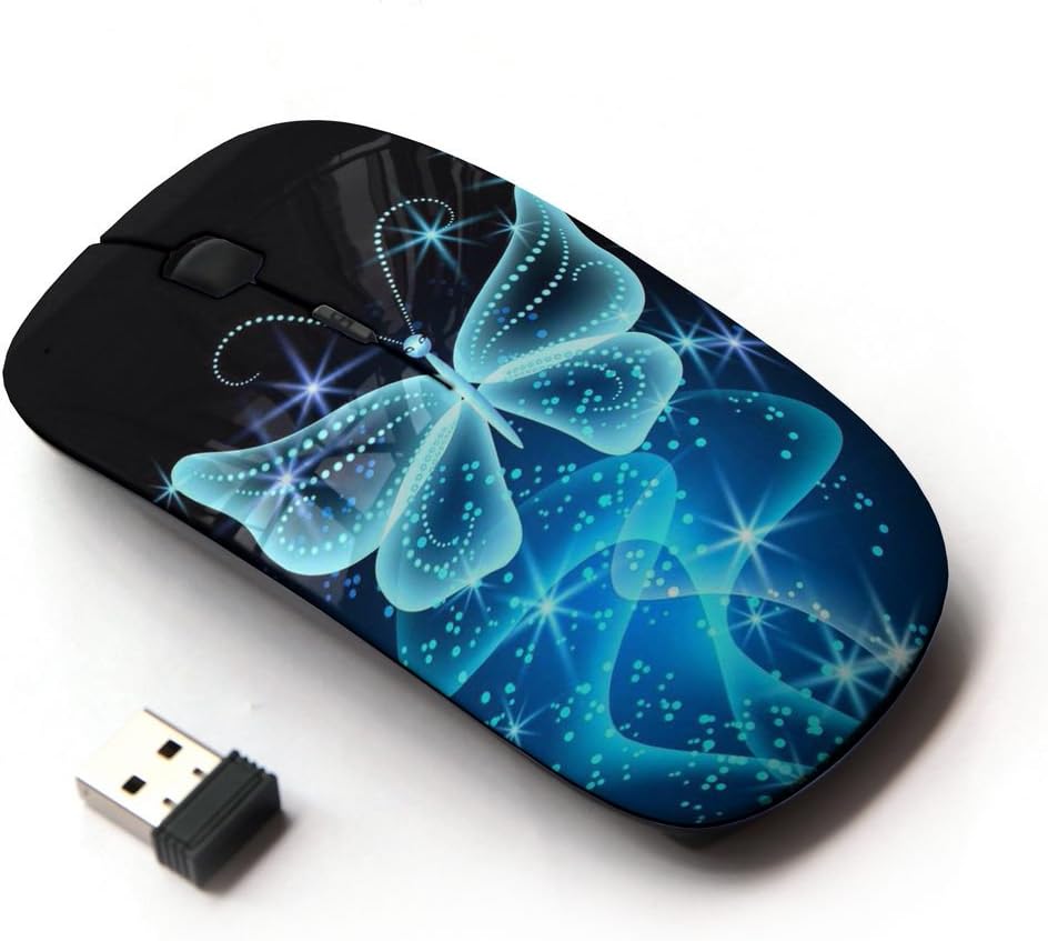 [ Optical 2.4G Wireless Mouse ] Butterfly Bling Glitter – Front View
