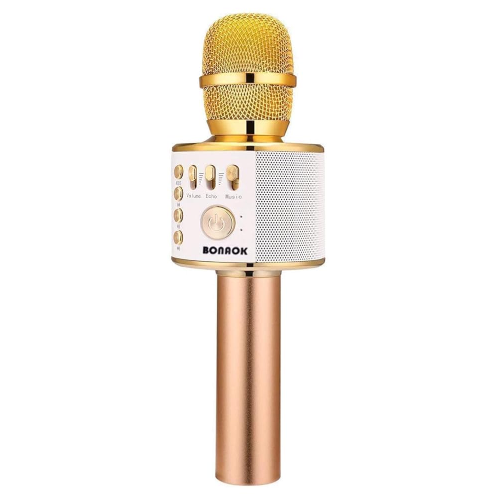 BONAOK Wireless Bluetooth Karaoke Microphone,Christmas Gift 3-in-1 Portable Hand microphone Speaker Machine for iPhone/Android/iPad/Sony/PC or All Smartphone(Gold)