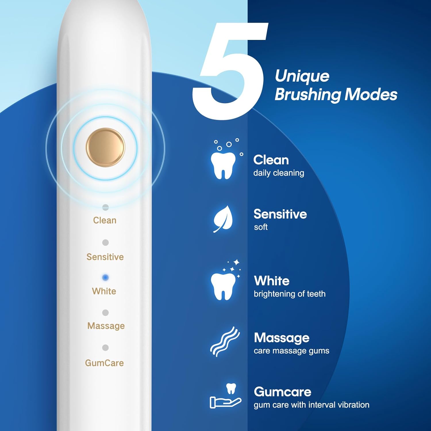 Sonic Electric Toothbrush Ultra Whitening Toothbrush Set, Professional Oral Care Sonic Toothbrush with 8 Brush Heads & Travel Case, Rechargeable & One Charge for 200 Days - 5 Modes Smart Timer