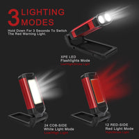 HEDAQI LED Rechargeable Magnetic Work Light, Small Mechanics Hanging COB Flashlight with Stand and Hook Portable Worklight Tools for Camping (Red)