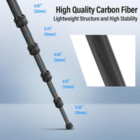 SIRUI Carbon Fiber Traveler 5CX 51.97 inches Camera Tripod Lightweight Travel Outdoor Tripod with 360° Panoram B-00K Ball Head and Arca Swiss Quick Release Plate, Folded Height 12.4",Load 11lbs/5kg