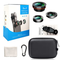 KINGMAS 3 in 1 Universal 198° Fish Eye Lens + 0.63X Wide-Angle Lens + 15X Macro Clip Camera Lens Kit for iPad iPhone Samsung Android and Most Smartphones (Black 3-in-1 (Upgrade))