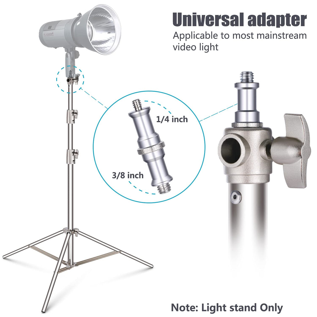 Neewer Heavy Duty 39-114 inches/99-290 Centimeters Adjustable Light Stand with 1/4-inch to 3/8-inch Universal Adapter for Studio Softbox, Monolight and Other Photographic Equipment, Stainless Steel