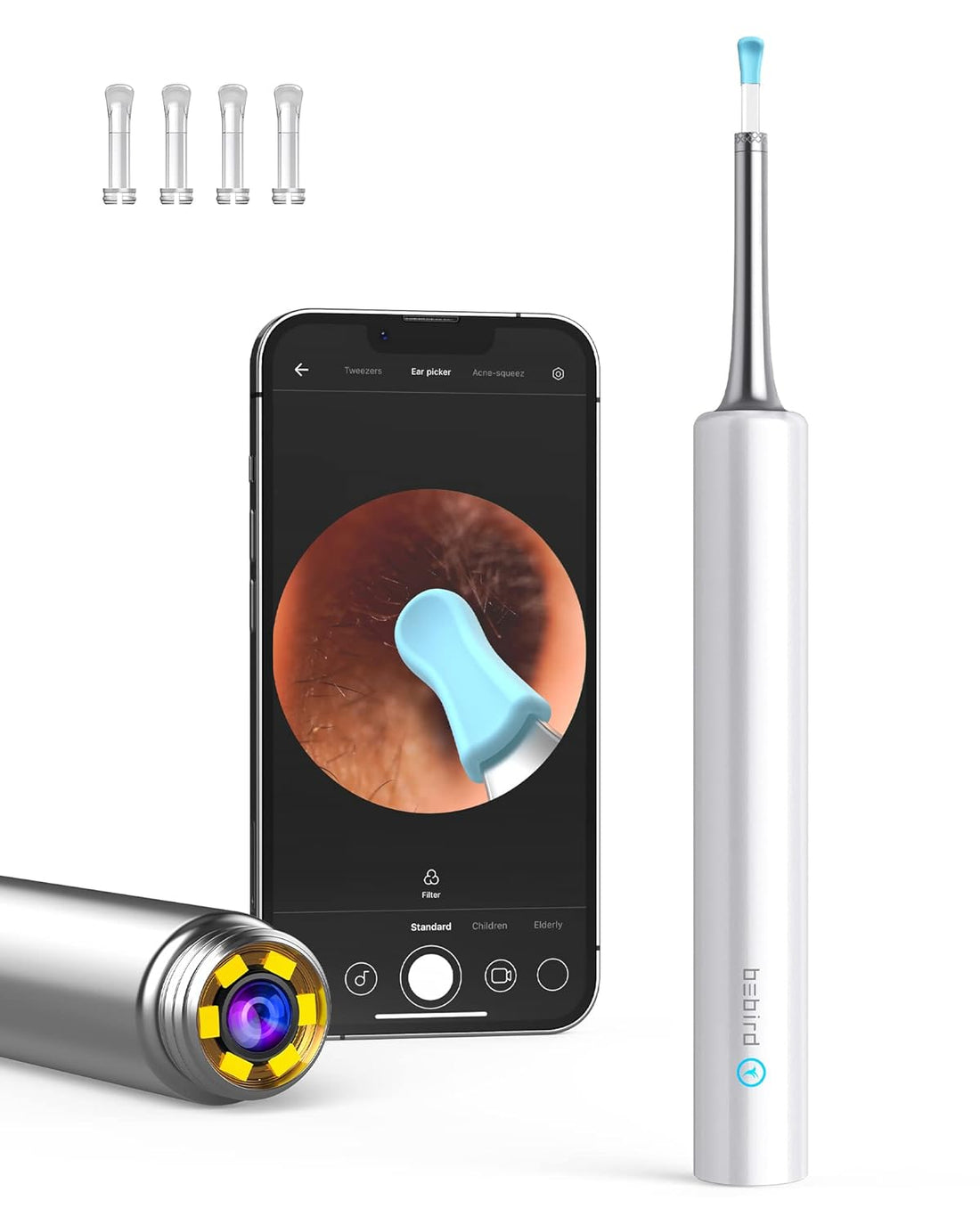 BEBIRD C3 Ear Cleaner, Ear Wax Removal Tool Wireless Otoscope with 1080P HD Waterproof Digital Endoscope with 6 LED Light, 3 Ear Cleaning Kits Mom Gadgets for Baby Ear Cleaner Checking (White)