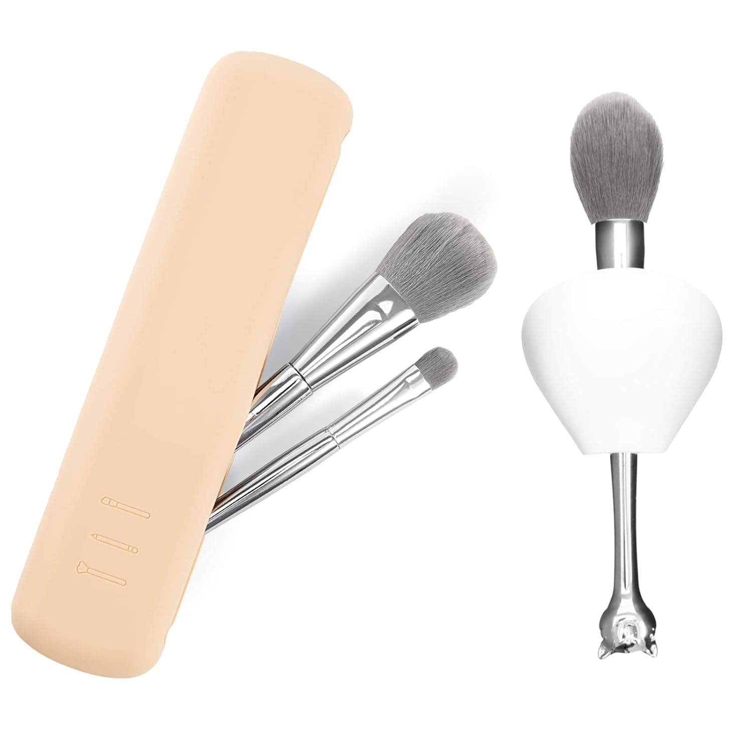 2 Pack Makeup Brush Holder Kit - Brush Bubble Silicone Makeup Brush Covers & Bag, Cosmetic Bag Travel Portable Brush Organizer Waterproof Dustproof Easy to Clean Makeup Tools Protector (Khaki)