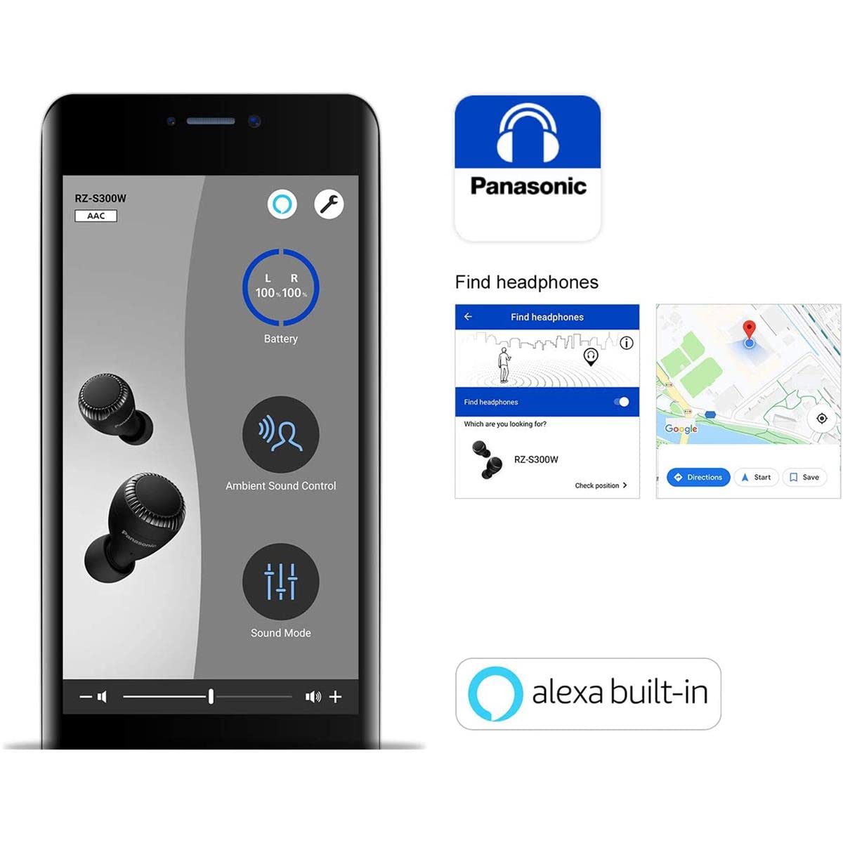 Panasonic True Wireless Earbuds | Bluetooth Earbuds|IPX4 Water Resistant | Small, Lightweight | Long Battery Life, Alexa Compatible | RZ-S300W (Green)