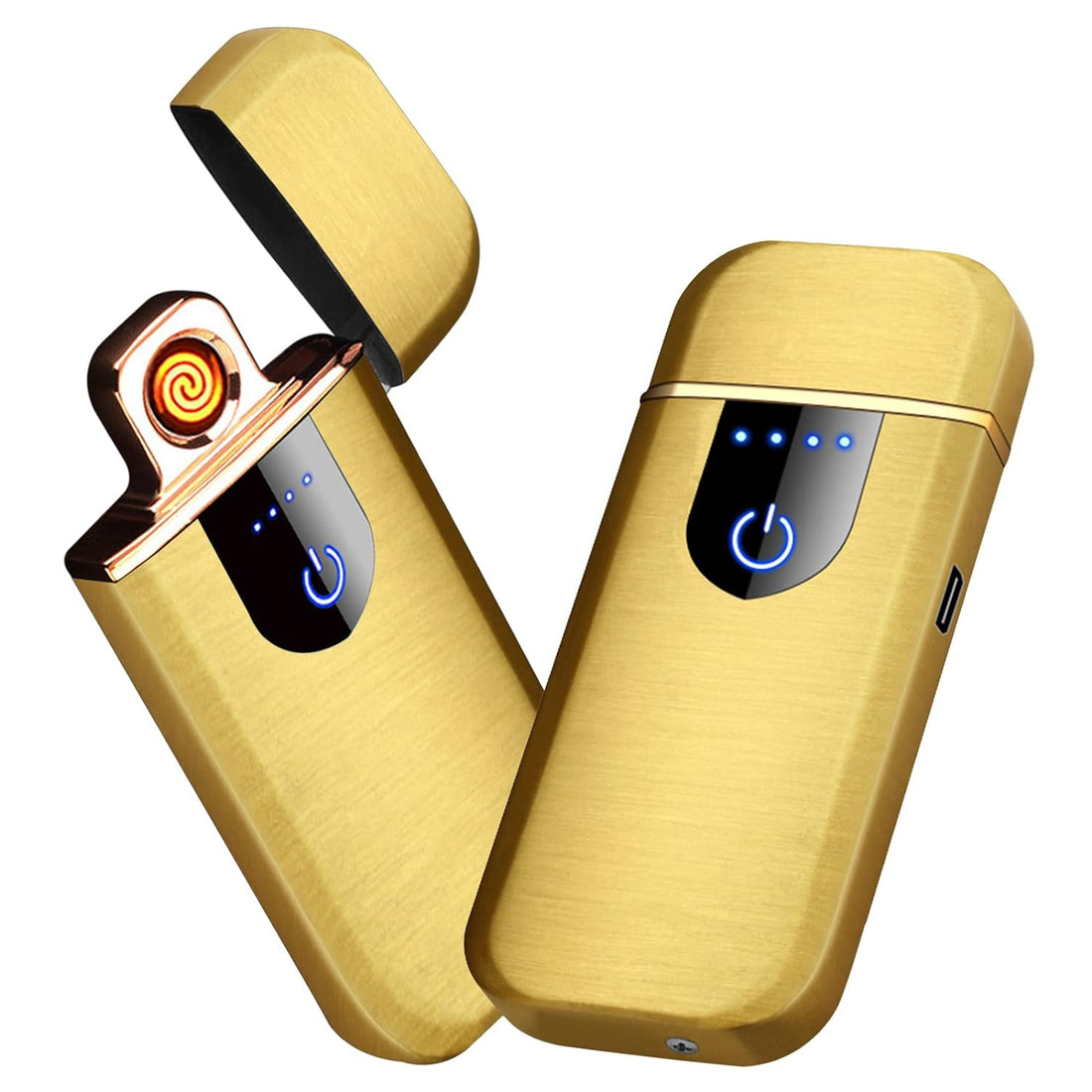 Electronic Lighter, Smart Electric Lighter, Mini USB Rechargeable Lighter Touch Double-Sided Ignition Windproof Flameless Lighter Lightweight Plasma Lighter with Battery Indicator (Gold)