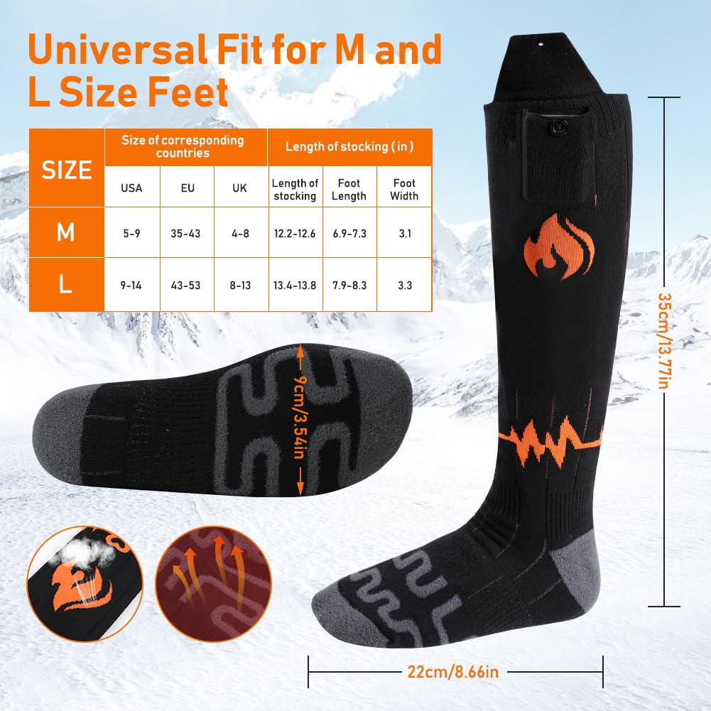 Ceuku Heated Socks for Men Women 5V 5000mAH Battery Winter Heating Socks with APP Control, Rechargeable Washable Electric Socks Electric Heated Socks for Hiking Biking Camping Skiing Hunting