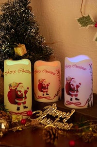 Flameless Candles 12-Color Changing Battery Operated Candles (D:3.25" x H:4"5"6") Warm Light Plastic Candle Christmas Tree Pine Tree Decal LED Candle for Home Decoration Christmas Gifts, 3 Pack