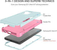 BENTOBEN Samsung Galaxy S21 Ultra Case, 3 in 1 Heavy Duty Rugged Hybrid Shockproof Hard PC Soft TPU Bumper Non-Slip Protective Phone Cases Cover for Samsung Galaxy S21 Ultra 2021 6.8 Inch, Green/Pink