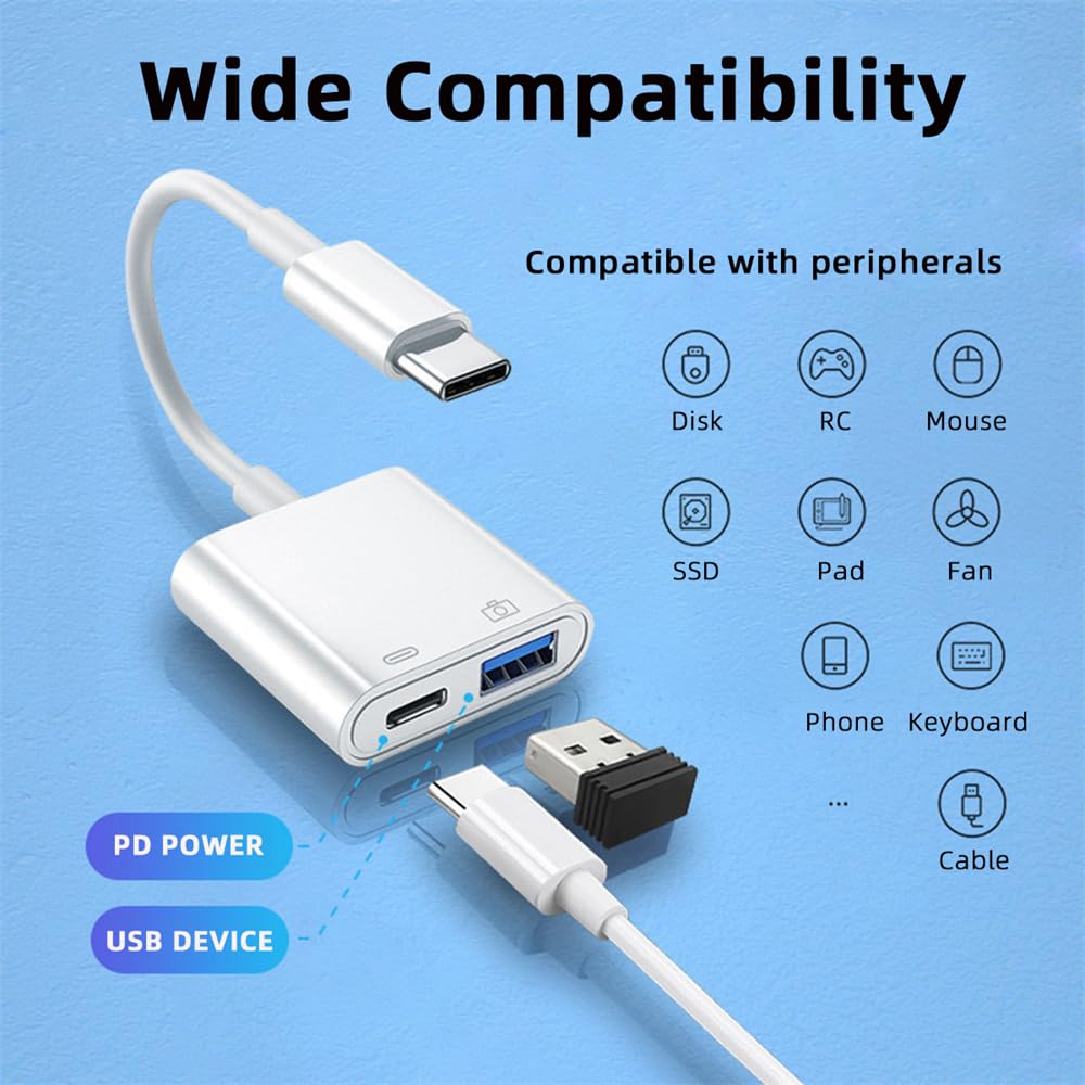 NFHK Type C USB-C to Standard Type-A USB3.0 Female with PD Power Charge Adapter Compatible with MacBook Laptop Tablet Phone