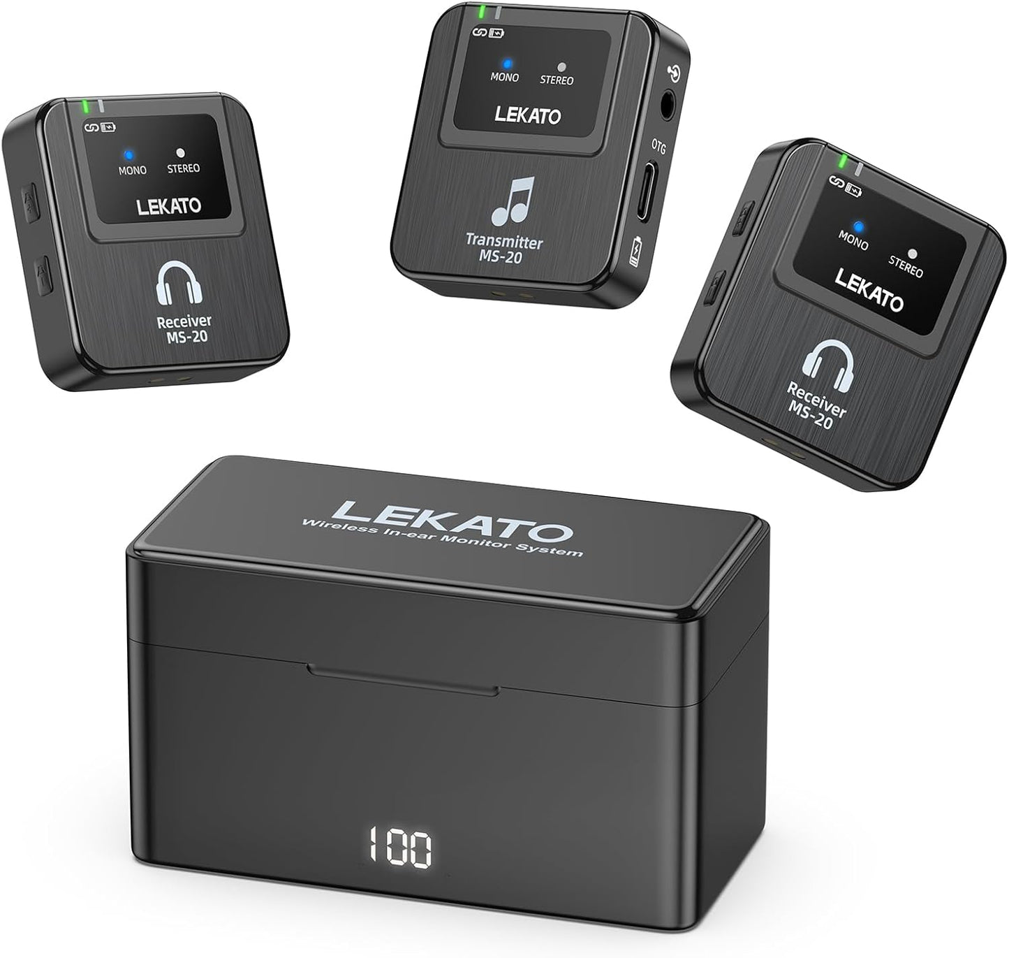 LEKATO Wireless in-Ear Monitor MS-20 Charging – Front View
