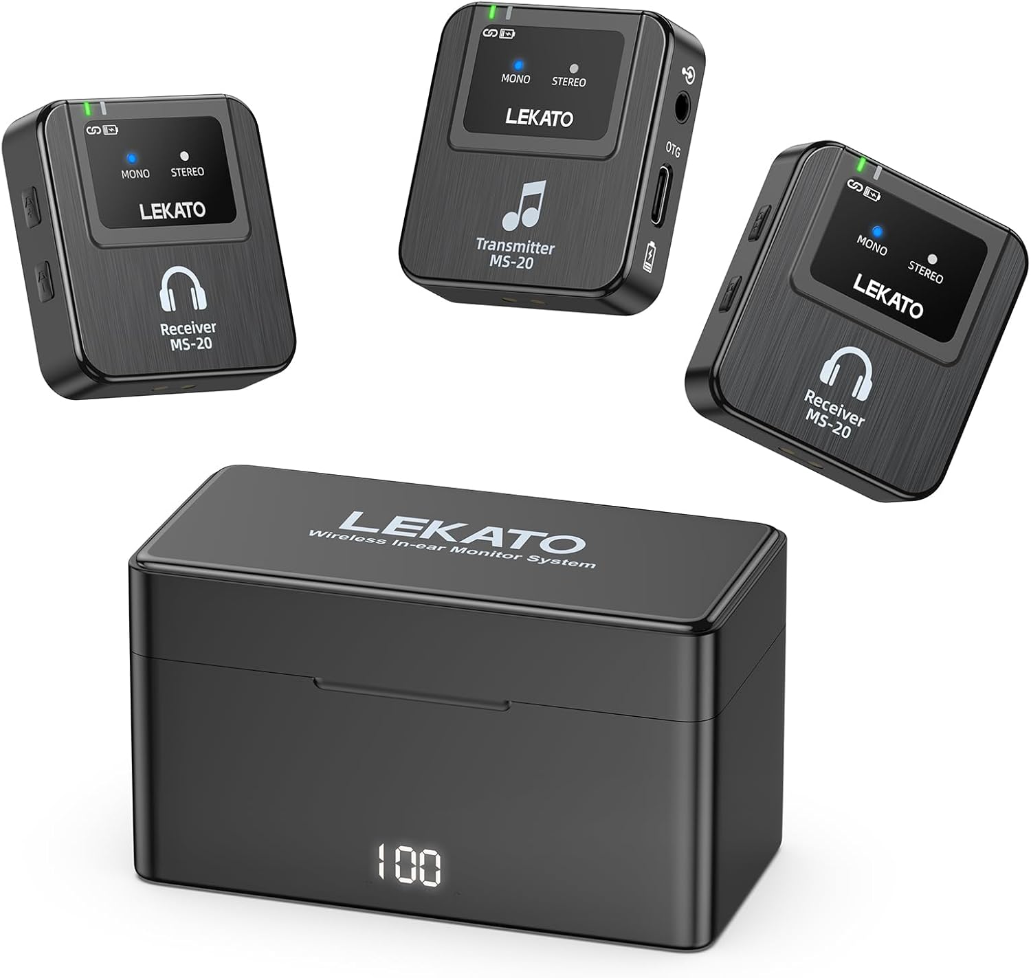 LEKATO Wireless in-Ear Monitor MS-20 Charging – Front View