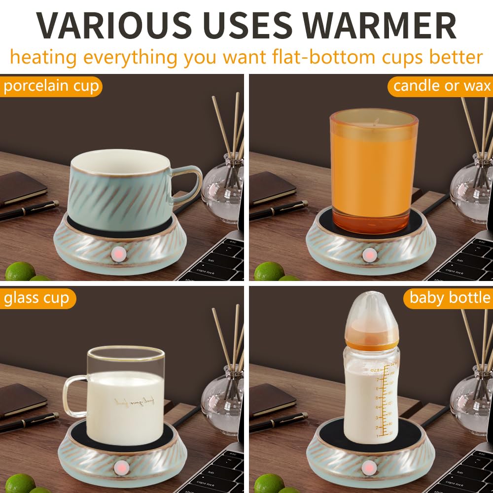 Coffee Mug Warmer Electric Coffee Warmer for Desk with Auto Shut Off 3 Temperature Setting Smart Cup Warmer for Heating Coffee Beverage Milk Tea and Hot Chocolate as Gifts for Mom (with Cup) Green