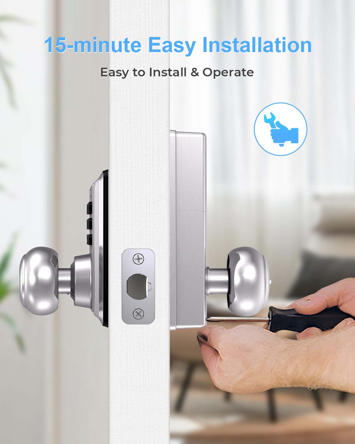 Keyless Entry Door Lock with Handle Knob - Digital Code Door Knob Handle Lock with Keypad - Smart Door Knob with Lock - Anti-peeping Password - Auto Lock - Easy Installation - Satin Nickel -ApeStellar