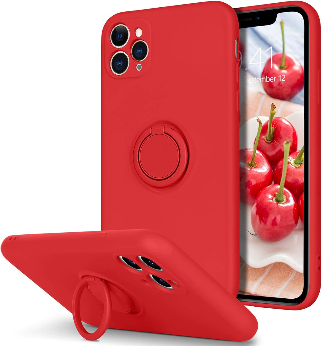 BENTOBEN iPhone 11 Pro Max Case, Slim Silicone | Kickstand with 360° Ring Holder | Support Car Mount | Soft Gel Rubber Hybrid Hard Drop Protection Shockproof Bumper Anti-Scratch Cover, Red