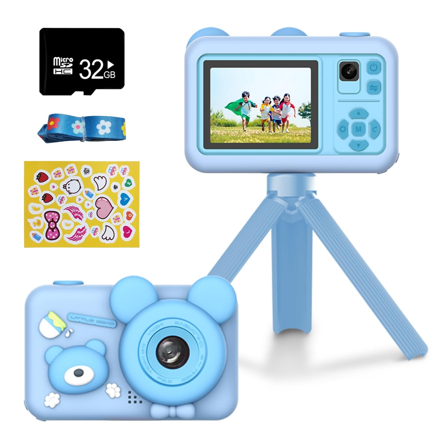 Mafiti Kids Camera with Tripod,26MP HD Selfie Digital Camera for Kids,Portable Toddler Camera Toy with 1080P Video,Birthday Xmas Gift for 3-8 Year Old Girl Boy,32GB TF Card,USB Thansfer,Blue