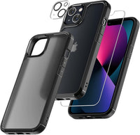 TAURI [5 in 1 Defender Designed for iPhone 13 Case, [Not-Yellowing] with 2X Tempered Glass Screen Protector + 2X Camera Lens Protector [Military-Grade Drop Protection] Shockproof 6.1 Inch Matte Black