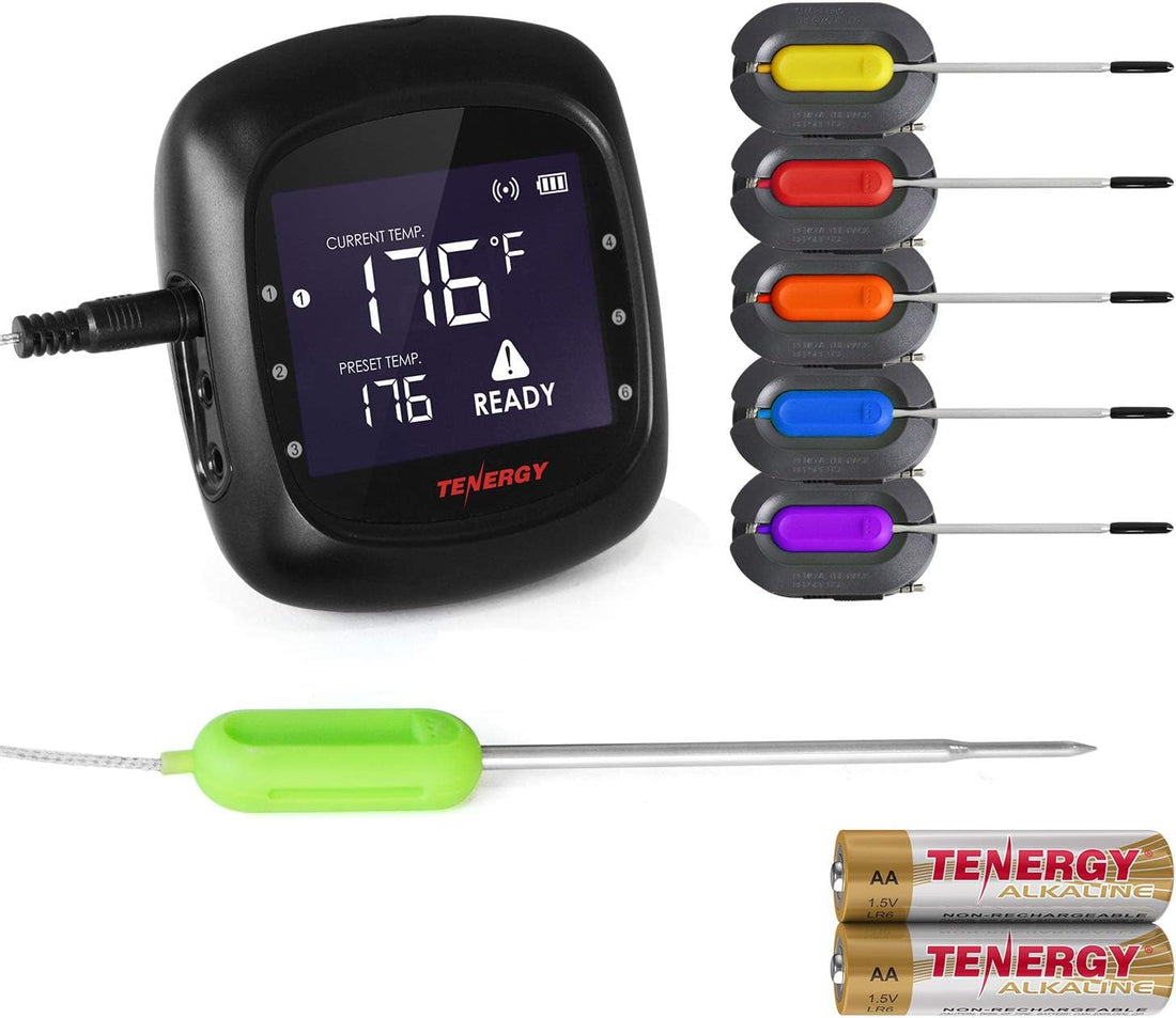 Tenergy Solis Digital Meat Thermometer, APP Controlled Wireless Bluetooth Smart BBQ Thermometer with 6 Stainless Steel Probes and Large LCD Display, Cooking Thermometer for Grill and Smoker