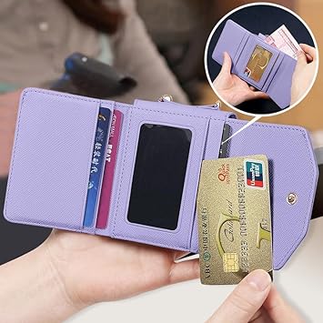 XIMAND for Samsung Galaxy Z Flip 3 Wallet Case with Built-in Leather Cash Slot and Credit Card Holder. Wristlet Strap and Hinge Protection, Carrying Handbag Phone Case for Women Ladies.(Purple)