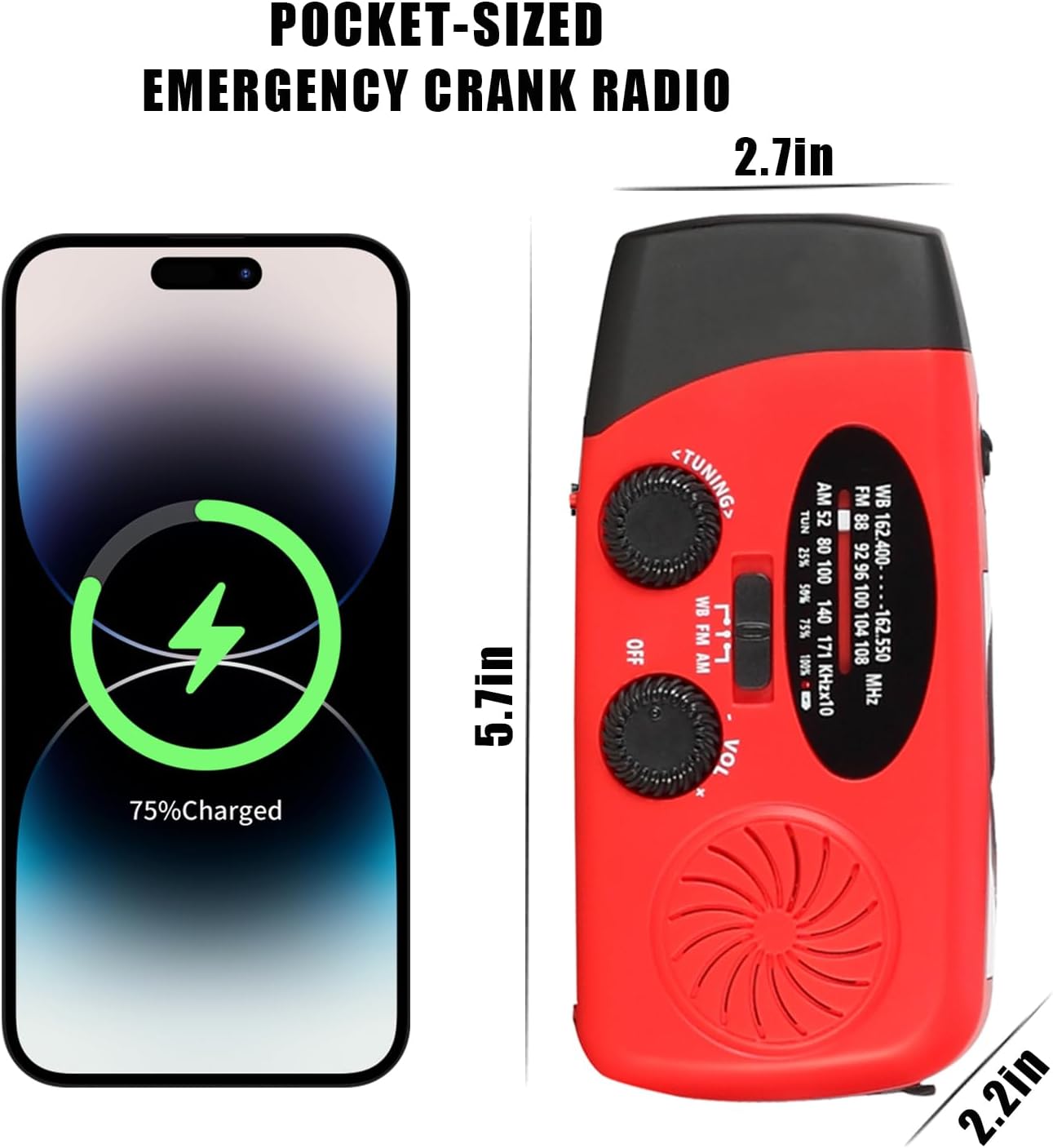 Emergency Radio: 6000mAh Hand Crank Solar Powered Radio – Size Reference