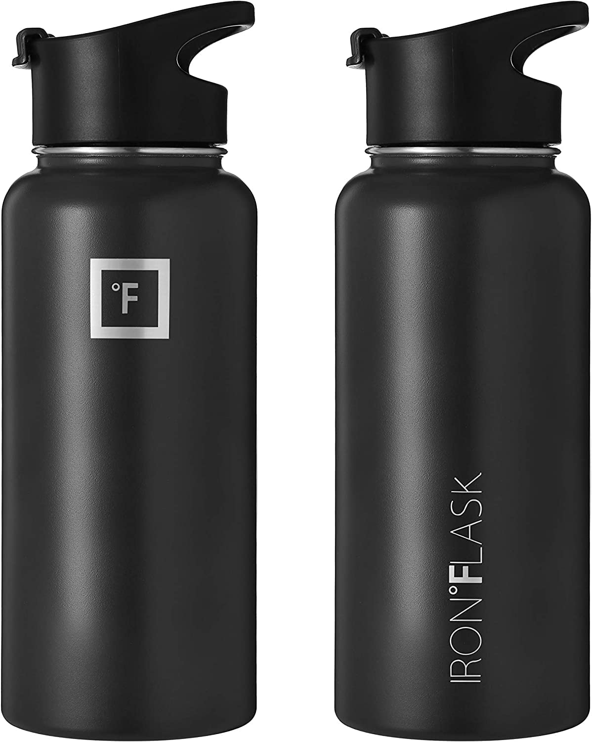 IRON °FLASK Sports Water Bottle - 32 Oz, 3 Lids (Spout Lid), Vacuum Insulated Stainless Steel, Hot Cold, Modern Double Walled, Simple Thermo Mug, Hydro Metal Canteen (Black)