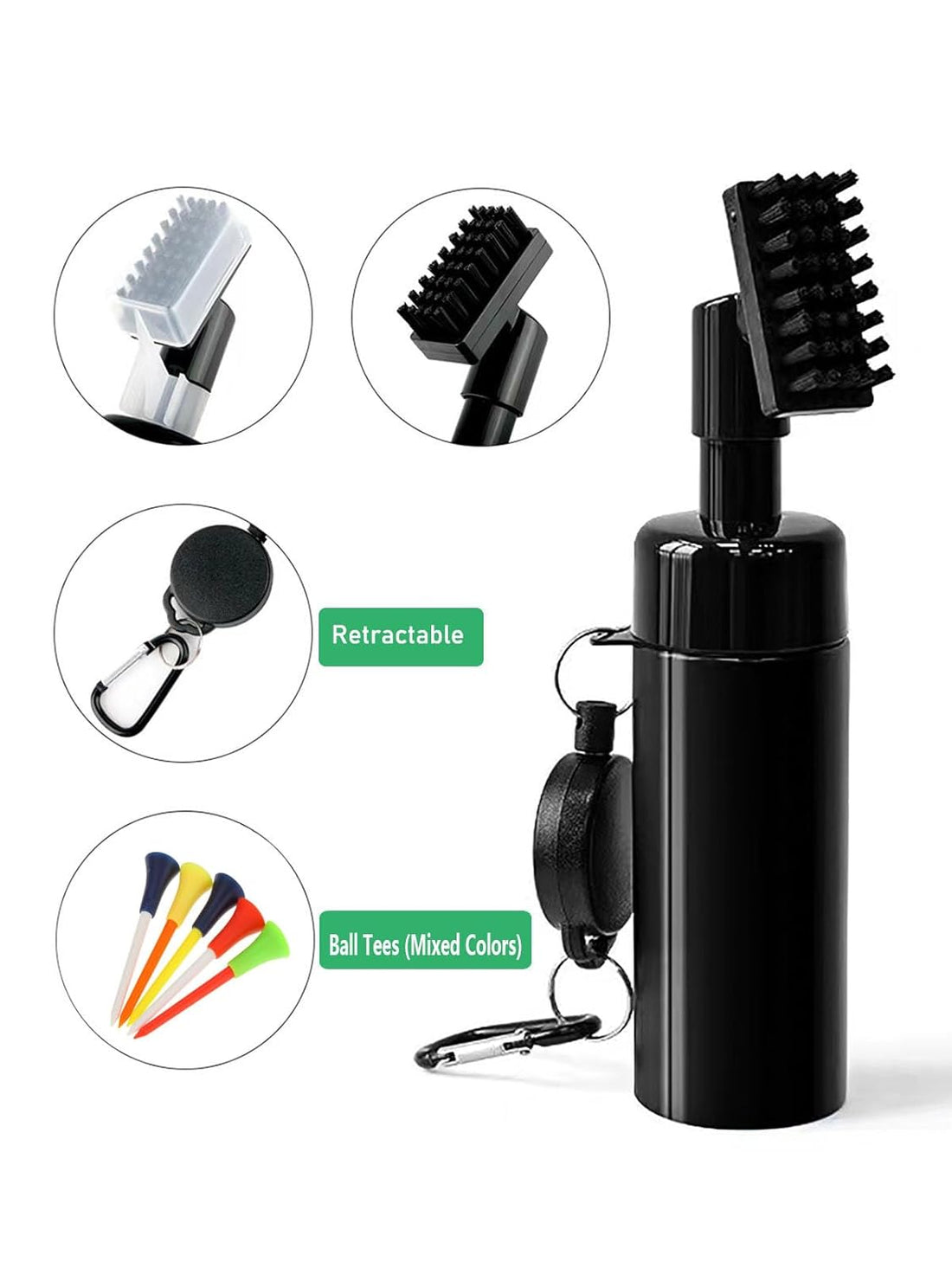 Golf Club Cleaner Brush Set, Spray Golf Water Brush, Retractable Golf Club Cleaner Brush with 2.5ft Retractable Zip-Line & Golf Ball Tees & Squeeze Water Bottle 7.5'' Holds 5oz of Water, Gift for Men