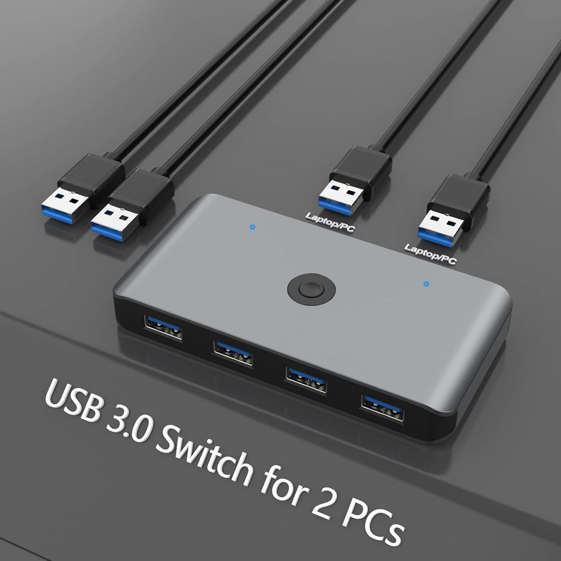 USB 3.0 Switch Selector, KVM Switch Adapter 2 Computers Sharing 4 USB Devices, USB Peripheral Switcher Box Hub for PC Printer Scanner Mouse Keyboard with One Button Swapping and 2 Pack USB Cable