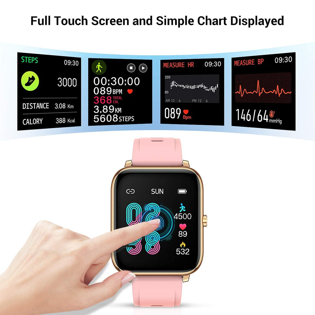 CanMixs Smart Watch for Android Phones iOS Waterproof Smart Watches for Women Men Sports Digital Watch Fitness Tracker Heart Rate Blood Oxygen Sleep Monitor Touch Screen Compatible Samsung iPhone