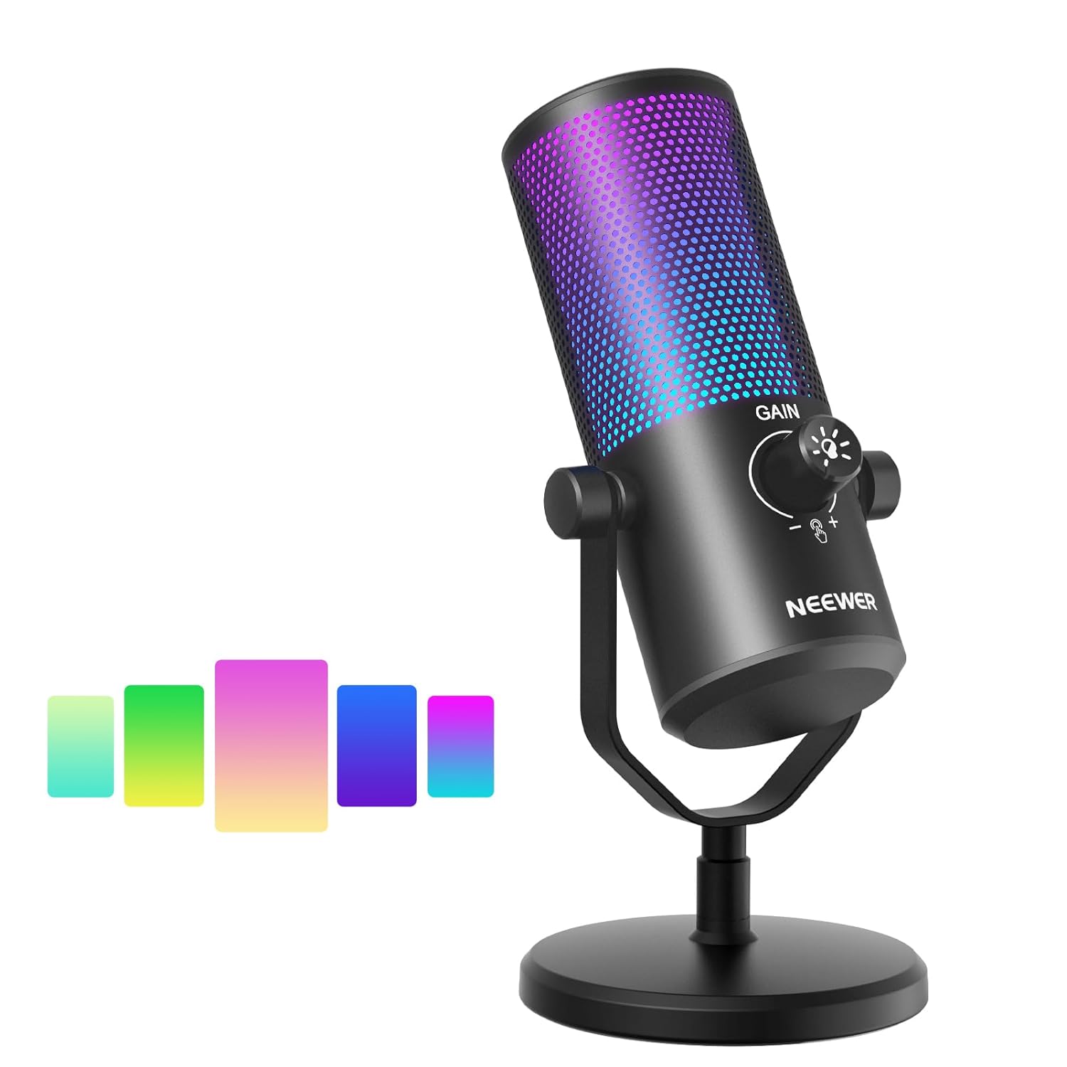 Neewer USB Gaming Microphone with RGB Light Effect, Plug & Play One Click Mute & Gain, for PC Mac PS4 PS5, Cardioid Condenser Mic for Twitch Streaming Game Podcasts, Online Chat and More, CM24