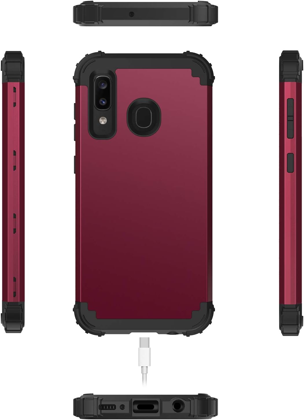 BENTOBEN Samsung Galaxy A50/A30/A20 Case, 3 Layer Hybrid Hard PC Soft Rubber Heavy Duty Rugged Bumper Shockproof Anti Slip Full-Body Protective Phone Cover for Samsung Galaxy A50/A30/A20, Wine Red