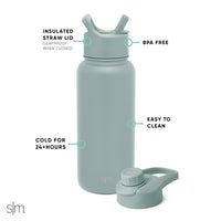 Simple Modern Water Bottle with Straw and Chug Lid Vacuum Insulated Stainless Steel Metal Thermos Bottles | Reusable Leak Proof BPA-Free Flask for Sports Gym | Summit Collection | 32oz, Sea Glass Sage