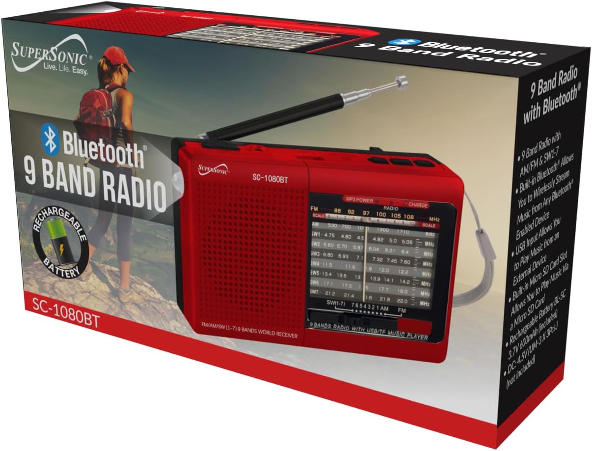 Supersonic SC-1080BT 9-Band Radio with Bluetooth – Side View