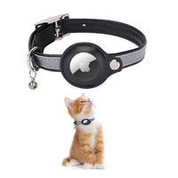 KOLACEN Reflective Leather AirTag Cat Collar, GPS Cat Collar with AirTag Adjustable Holder and Bell Compatible with Apple AirTag, Anti-Lost Cat Tracker Collar for Cats Kittens and Small Dogs (Black)