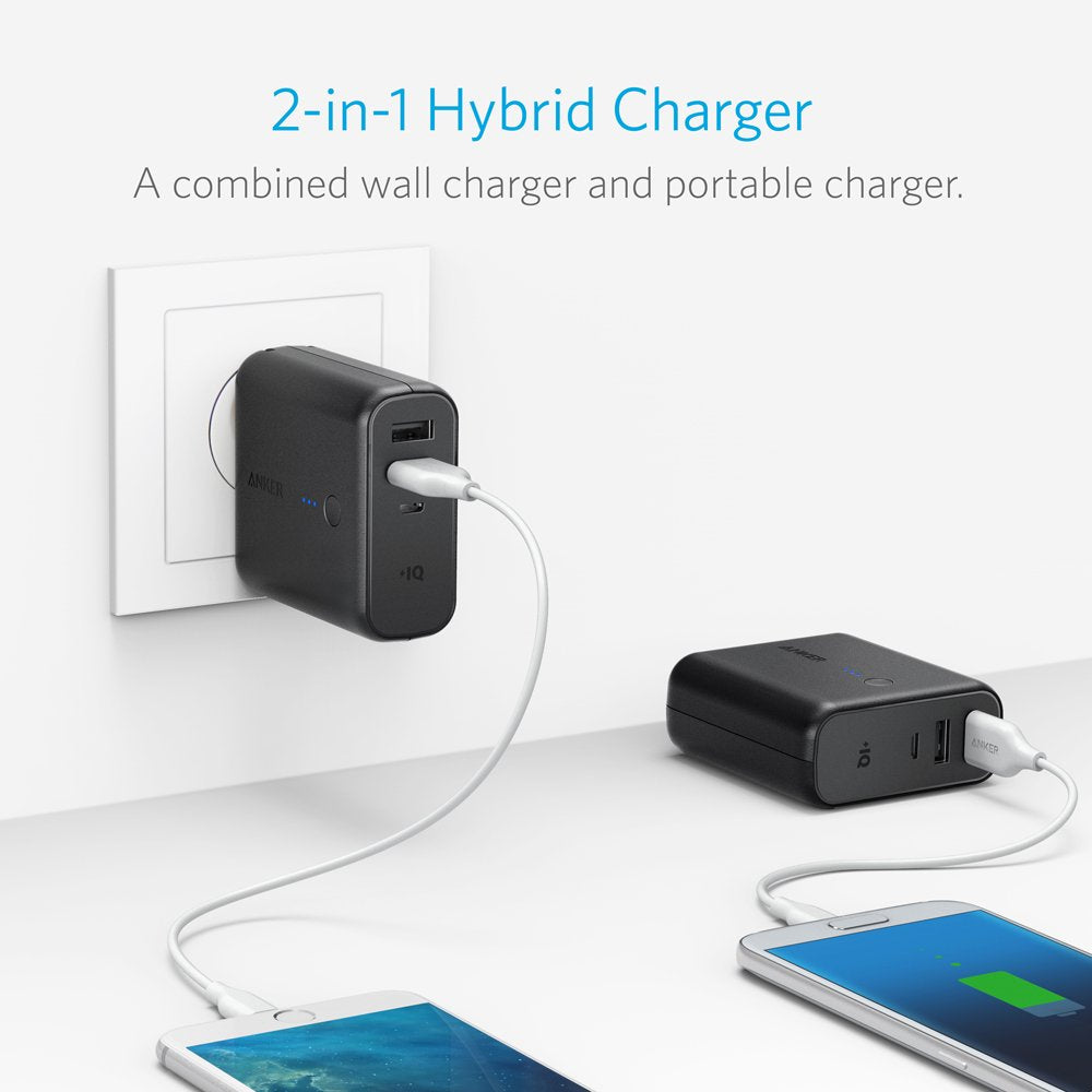 Anker PowerCore Fusion 5000 2-in-1 Power Bank and Wall Charger, AC Plug with 5000mAh Capacity, PowerIQ Technology, for iPhone, iPad, Android, Samsung Galaxy and More