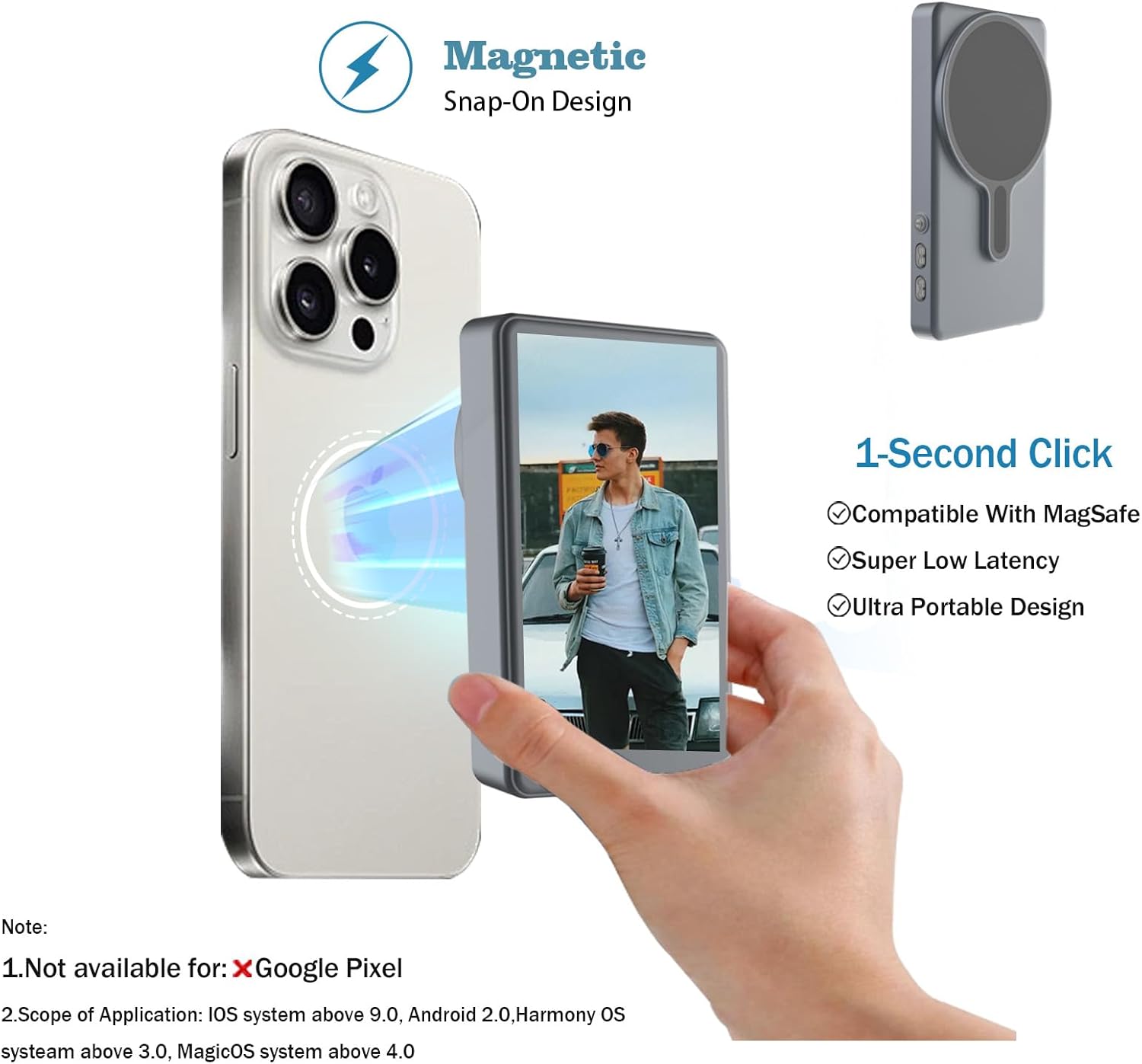 Wireless Magnetic Vlog Selfie Monitor Screen with Remote – Close-up Detail