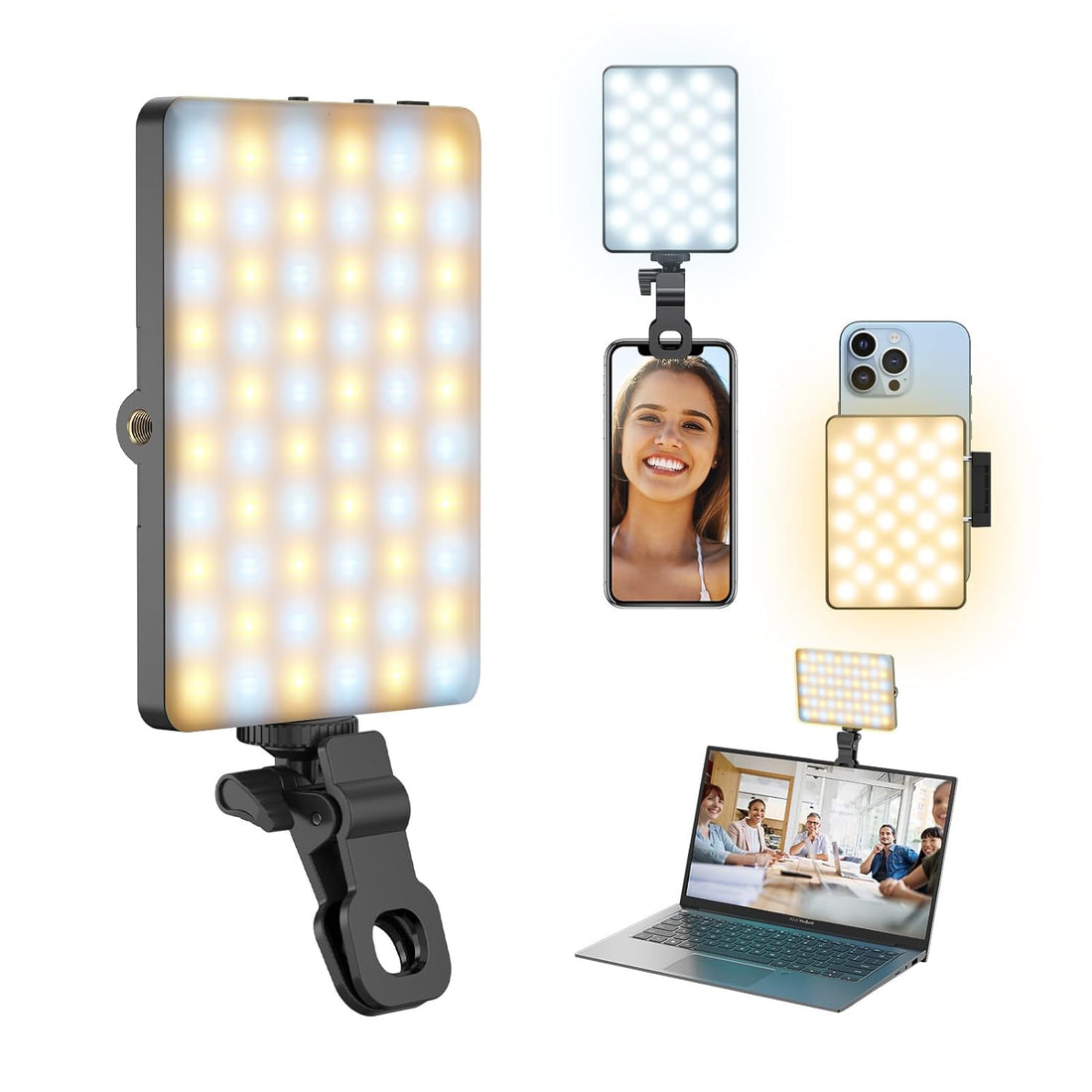Youlisn Selfie Light for Phone, 60 LED Phone Light with Rechargeable Clip and Adjusted 3 Light Modes, 2000mAh Video Light for Phone iPad, Laptop, Makeup, TikTok, Selfie, Vlog, Video Conference