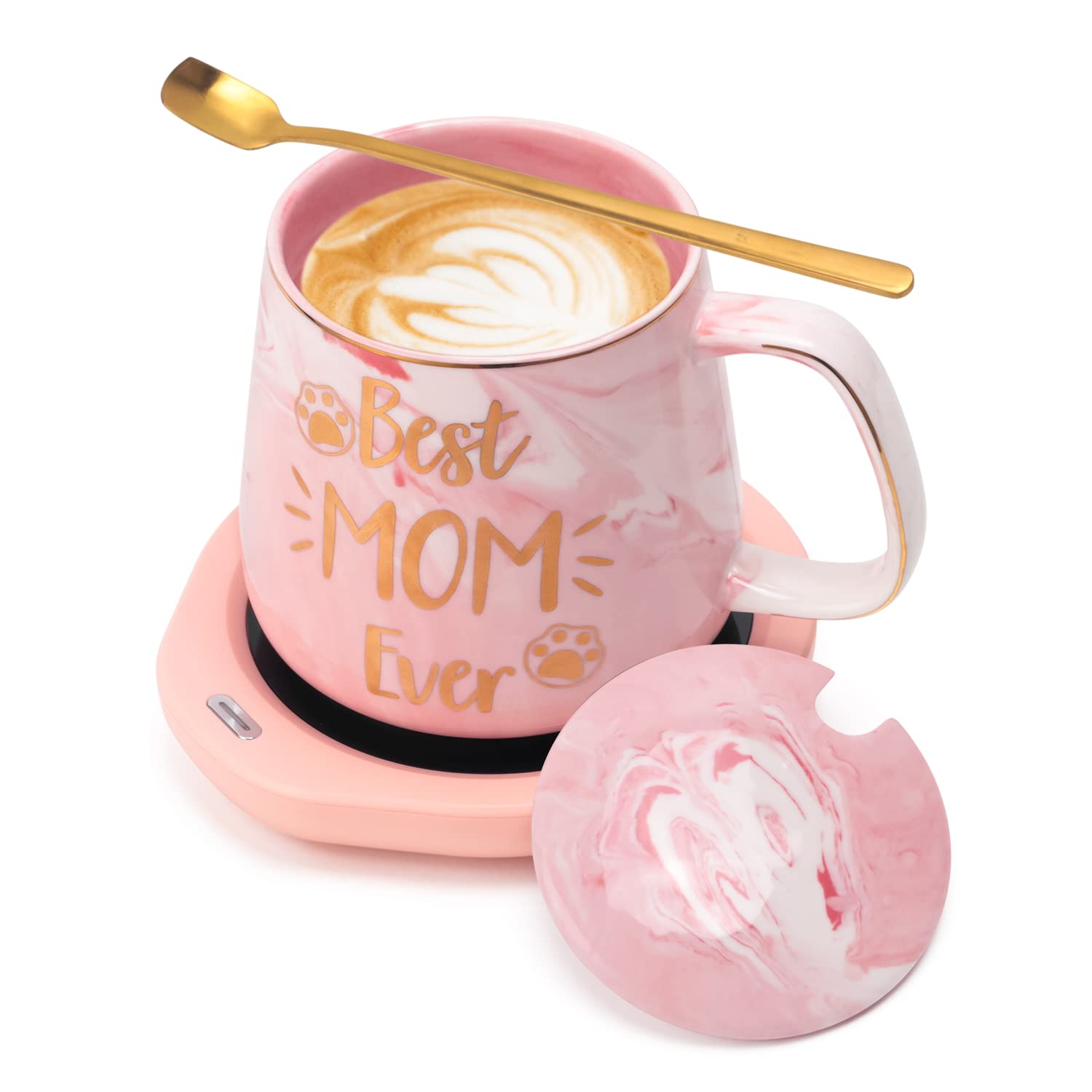 Coffee Mug Warmer & Best MOM Ever Mug Set, Electric Cup Warmer for Desk Office Home, Beverage Warmer with 2 Temperature Setting, 8-Hours Auto Shut Off, Best Mothers Day Mom Gifts from Daughter Son