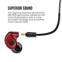 MEE audio M6 PRO 2nd Generation Universal-Fit Noise-Isolating Musicians’ in-Ear Monitors with Detachable Cables (Red)